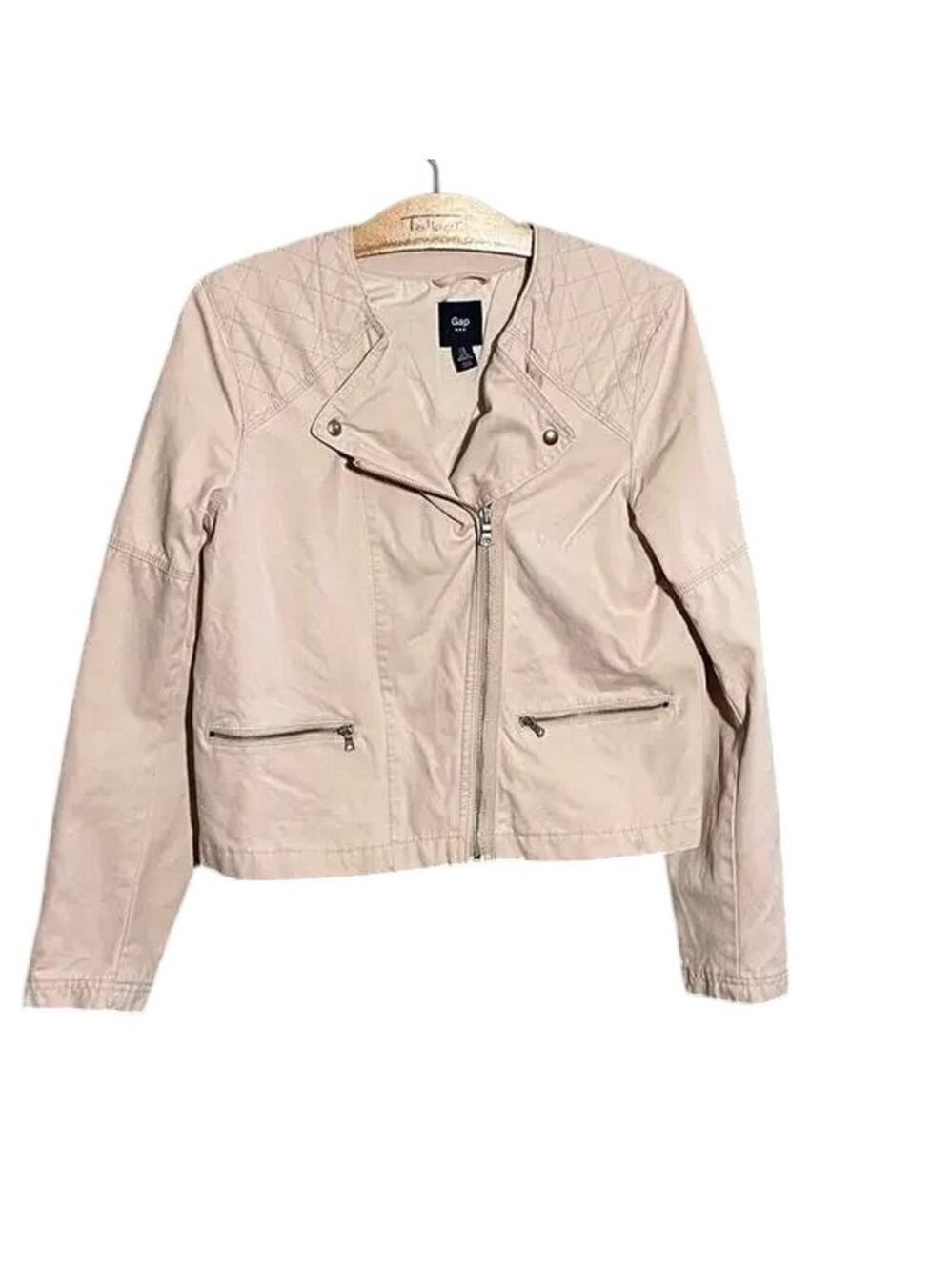 Gap Blush Pink Quilted Moto Jacket Size 10 Asymmetrical Zip Biker